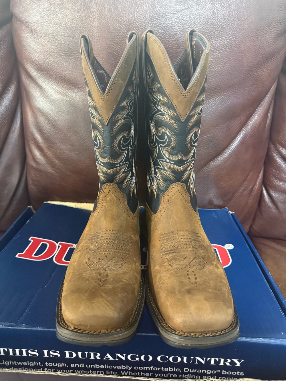 Rebel by Durango Brown and Black Western Cowboy Work Boots Brand New Size 10 M - Picture 7 of 15